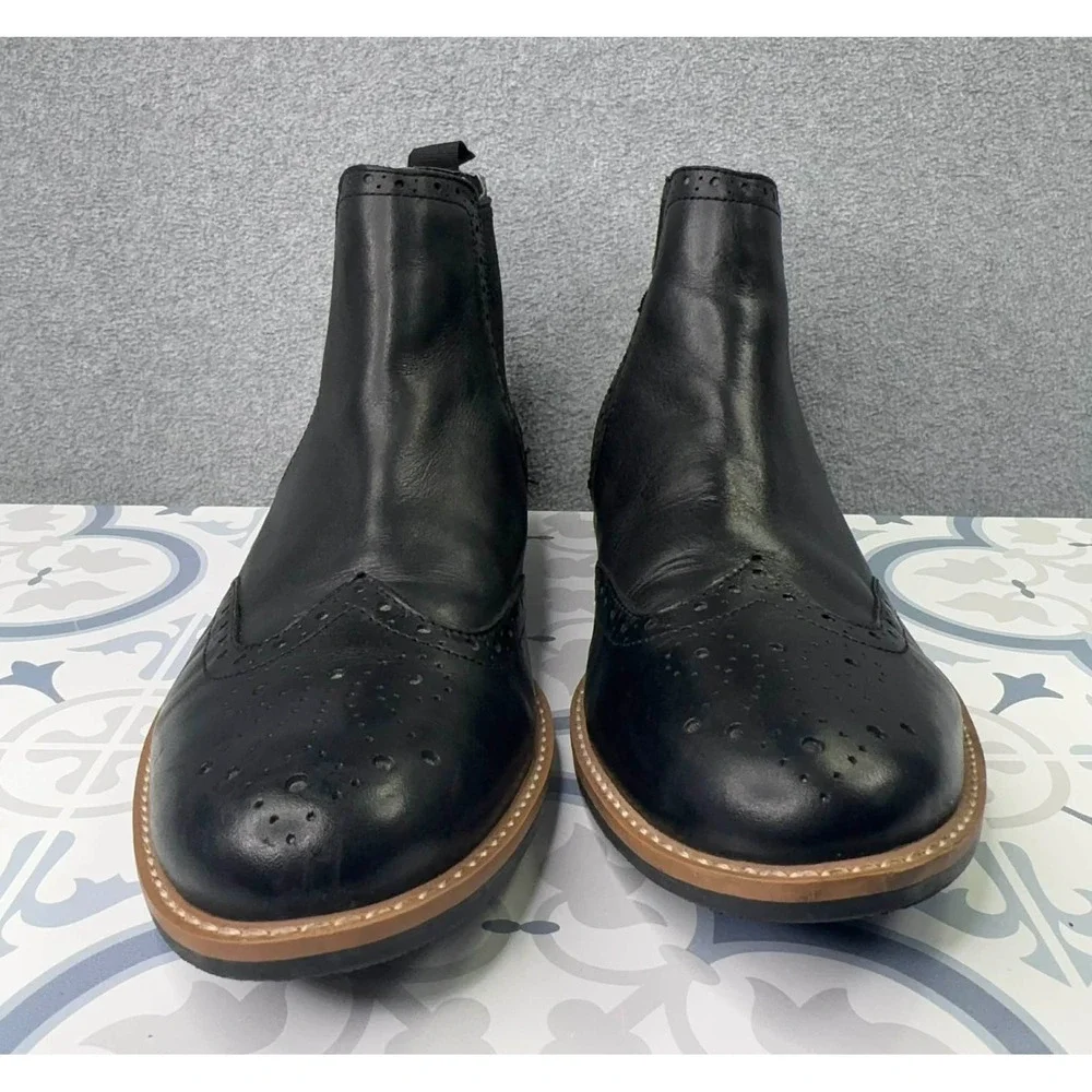 Silver Street‎ London Wing Tip Chelsea Boots Men's Size 10 Black Leather Slip On